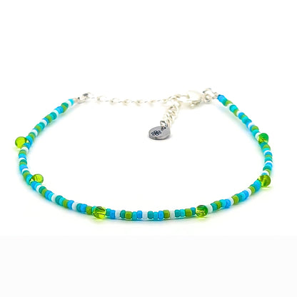 Anklet - Green, Blue, White w/ Green Drop Beads - creations by cherie