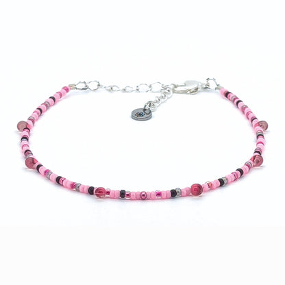 Anklet - Pink and Black w/ Pink Drop Beads - creations by cherie