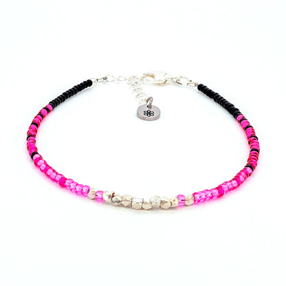 Dainty bracelet - black pink silver - creations by cherie