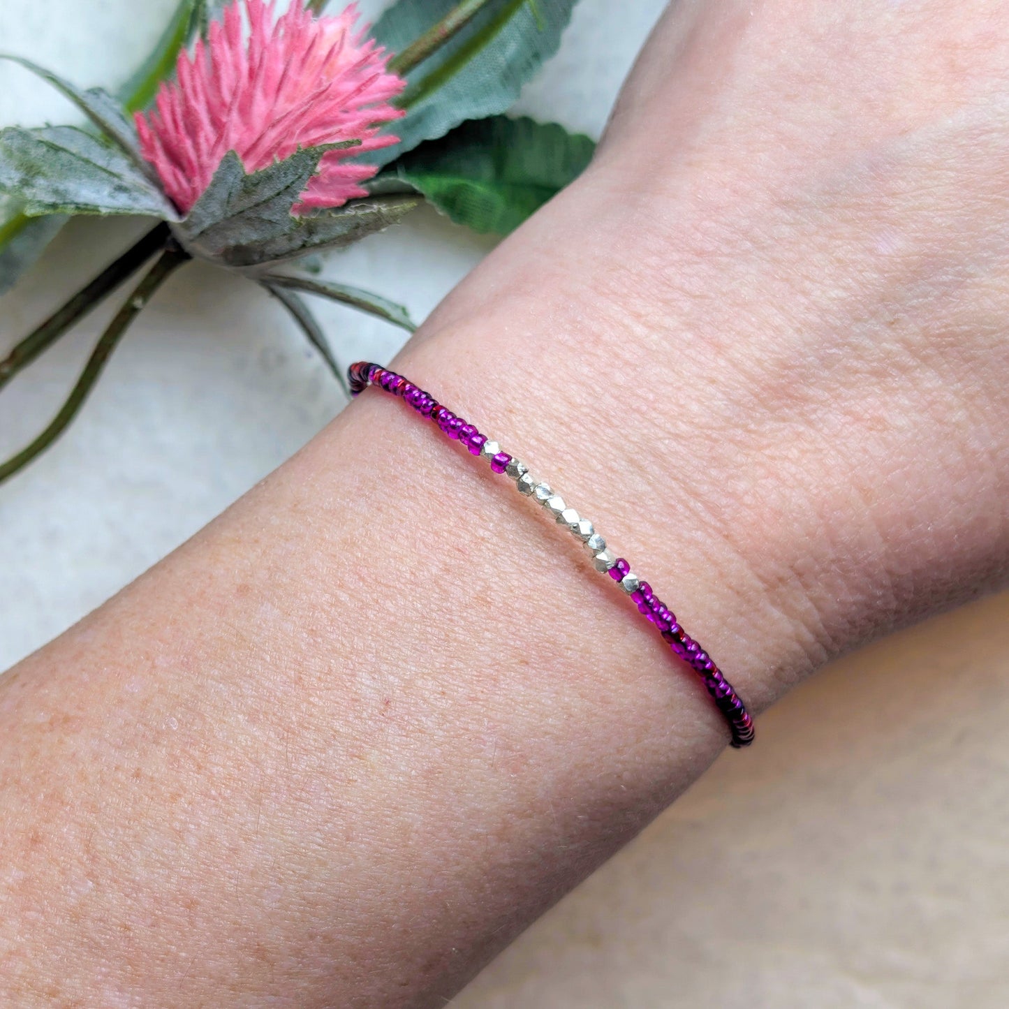 Dainty bracelet - black purple silver - creations by cherie