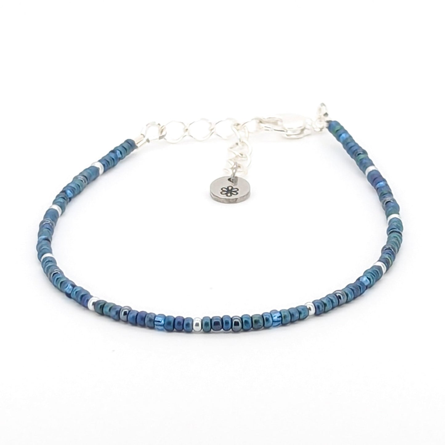 Dainty bracelet - dark blue and silver glass beads - creations by cherie