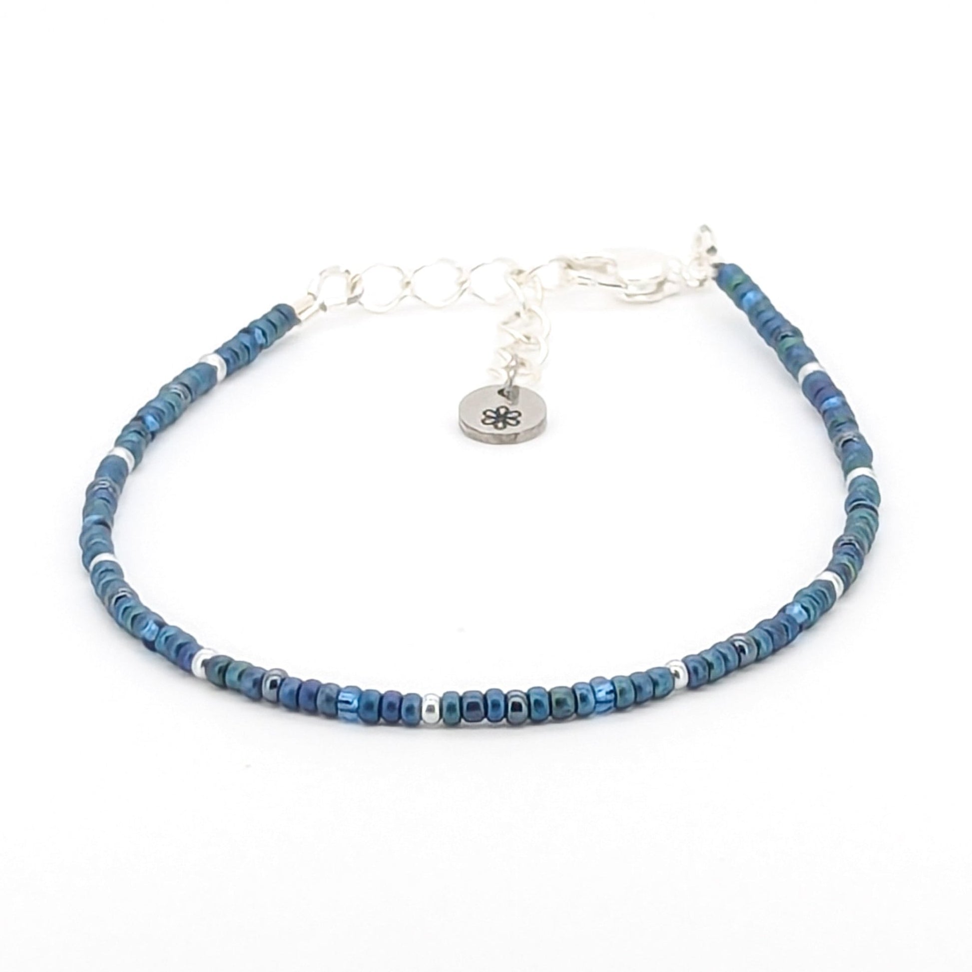 Dainty bracelet - dark blue and silver glass beads - creations by cherie