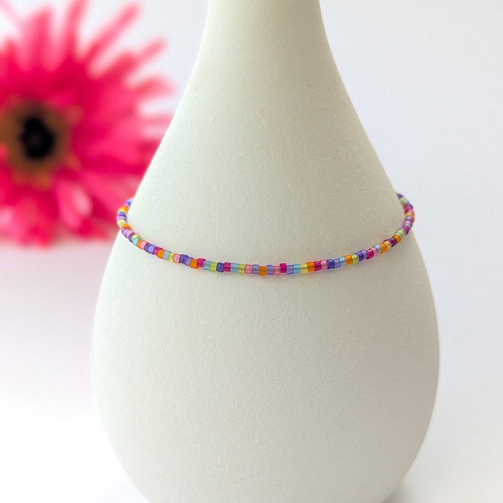 Dainty bracelet - multi color stained glass beads - creations by cherie