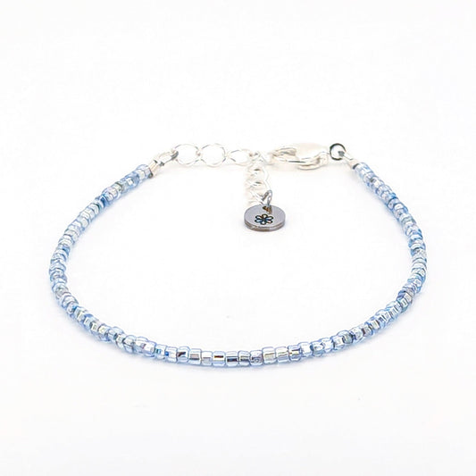 Dainty bracelet - pale blue silver glass beads - creations by cherie