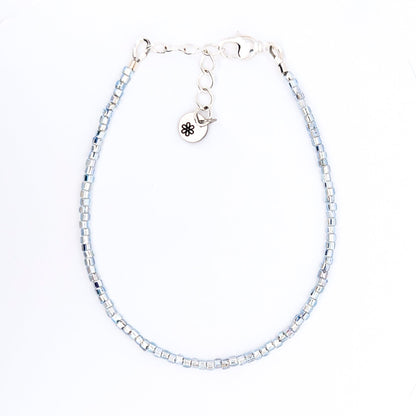 Dainty bracelet - pale blue silver glass beads - creations by cherie