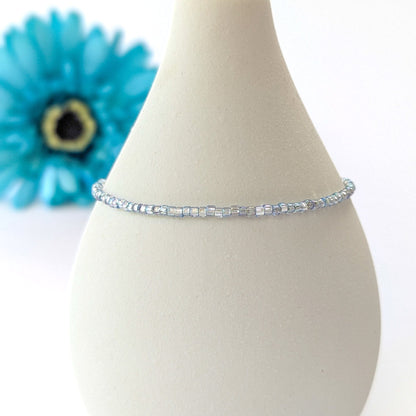 Dainty bracelet - pale blue silver glass beads - creations by cherie