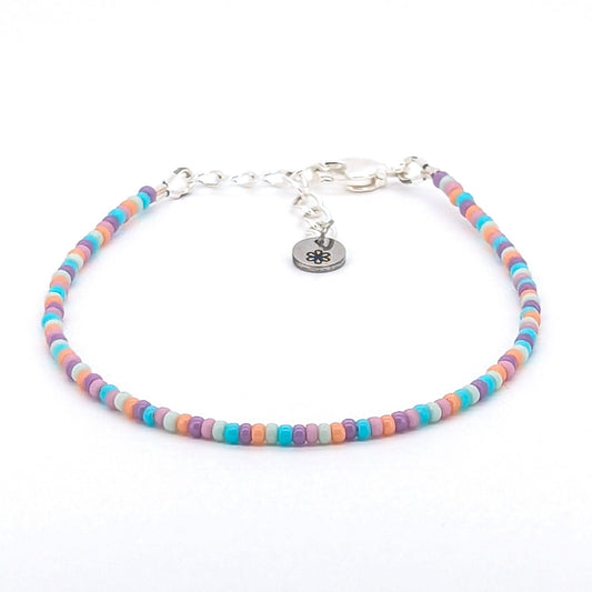 Dainty bracelet - peach, blue, lavender glass beads - creations by cherie
