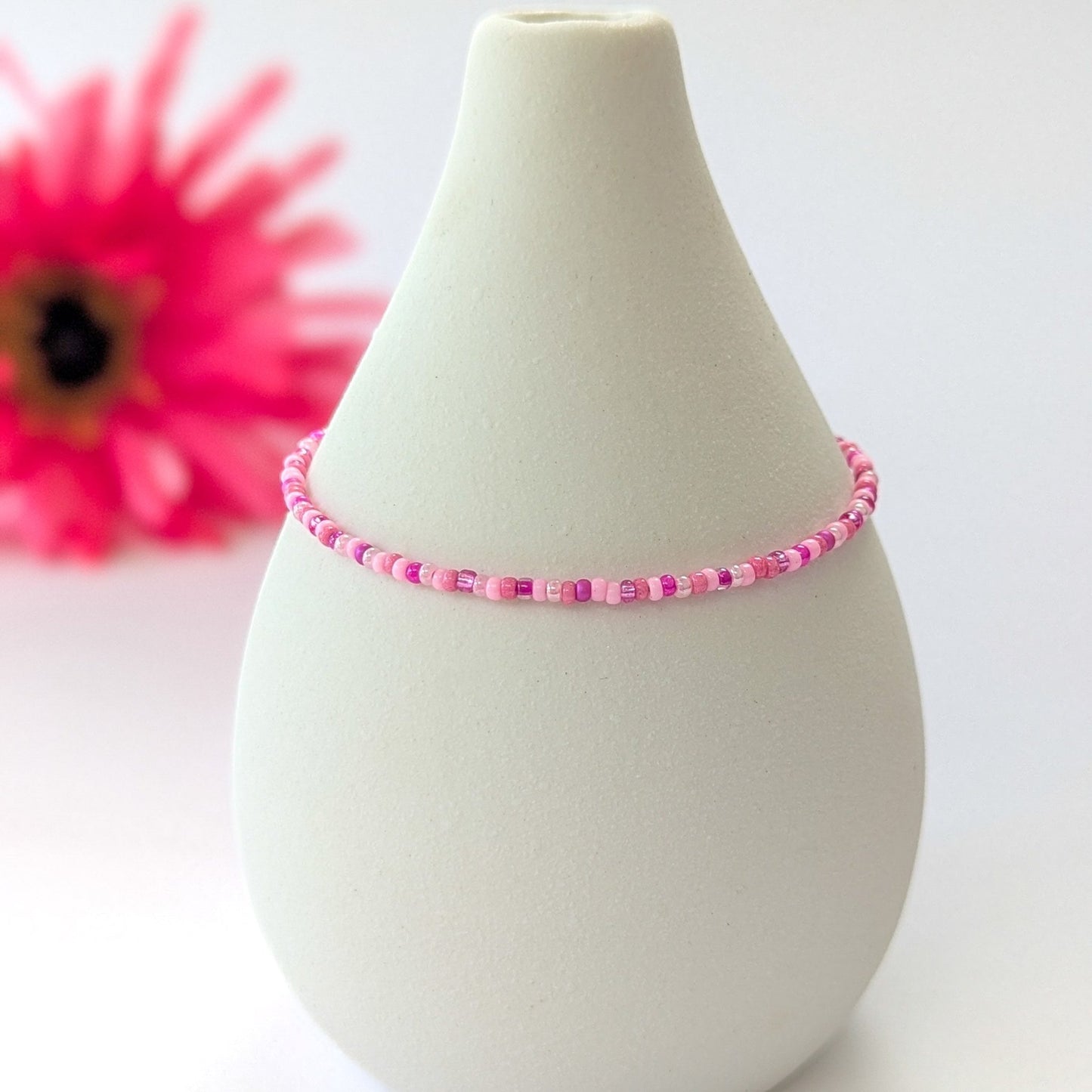 Dainty bracelet - pink glass beads - creations by cherie