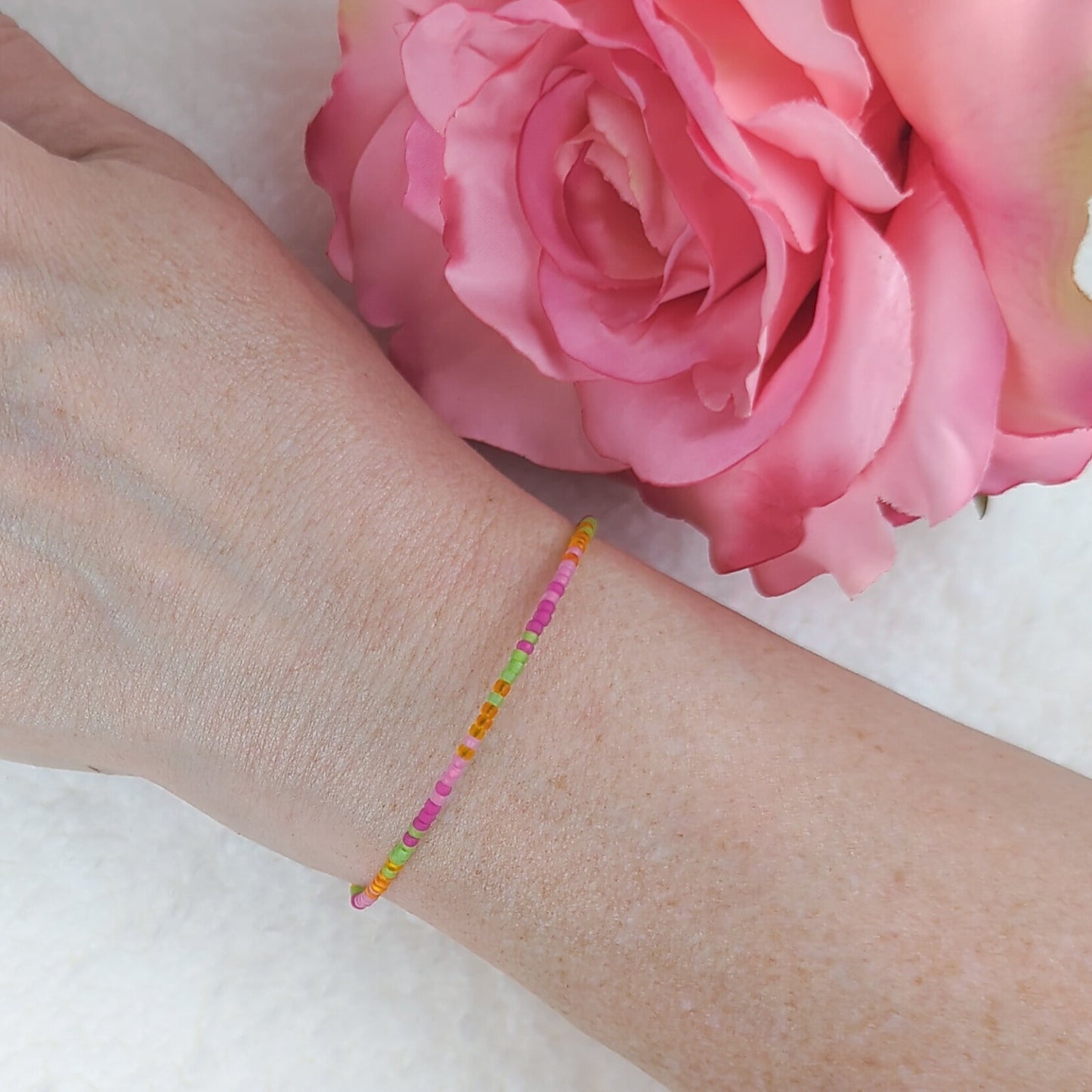 Dainty bracelet - pink, orange and green ombre - creations by cherie