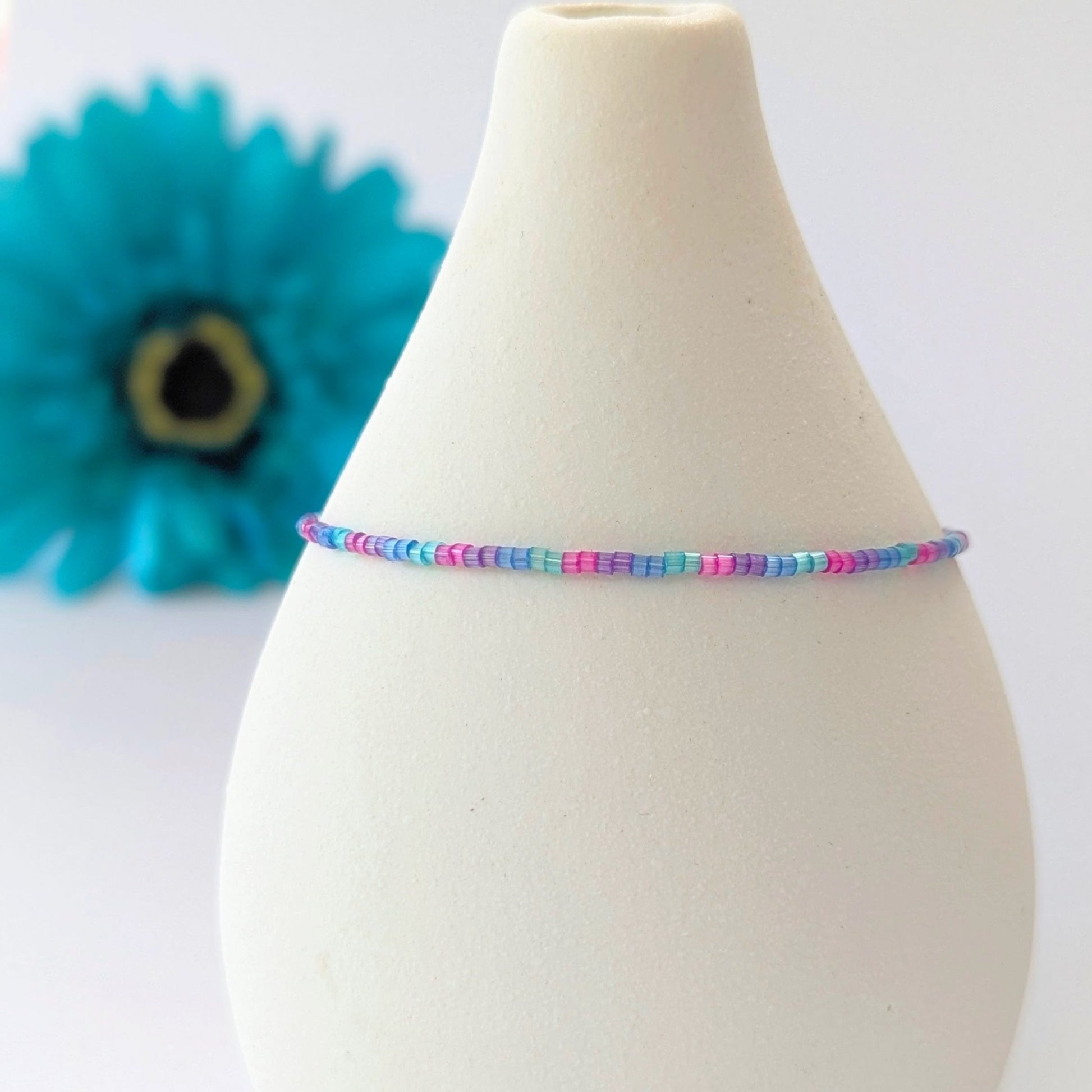 Dainty bracelet - pink, purple, blue, teal glass beads - creations by cherie