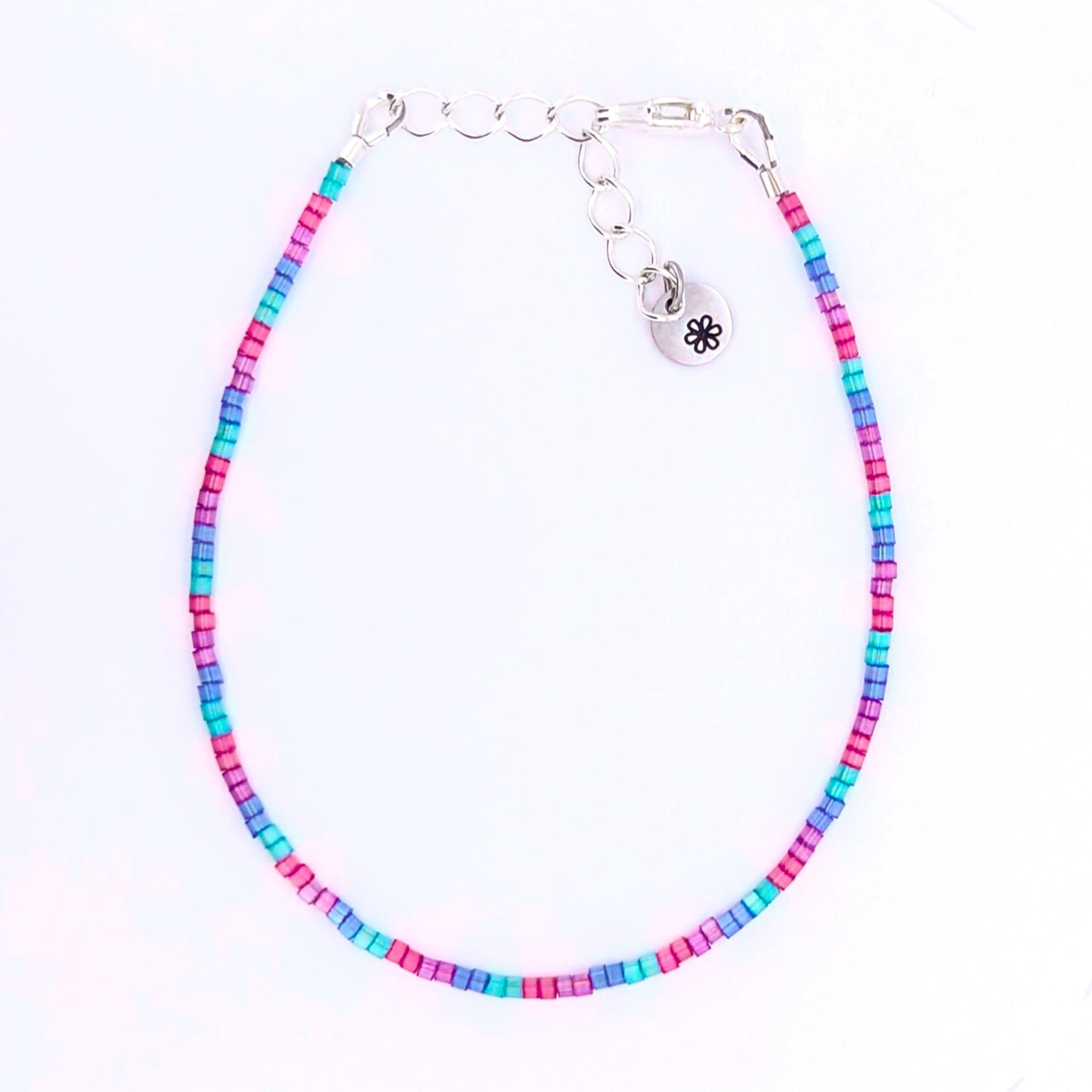 Dainty bracelet - pink, purple, blue, teal glass beads - creations by cherie