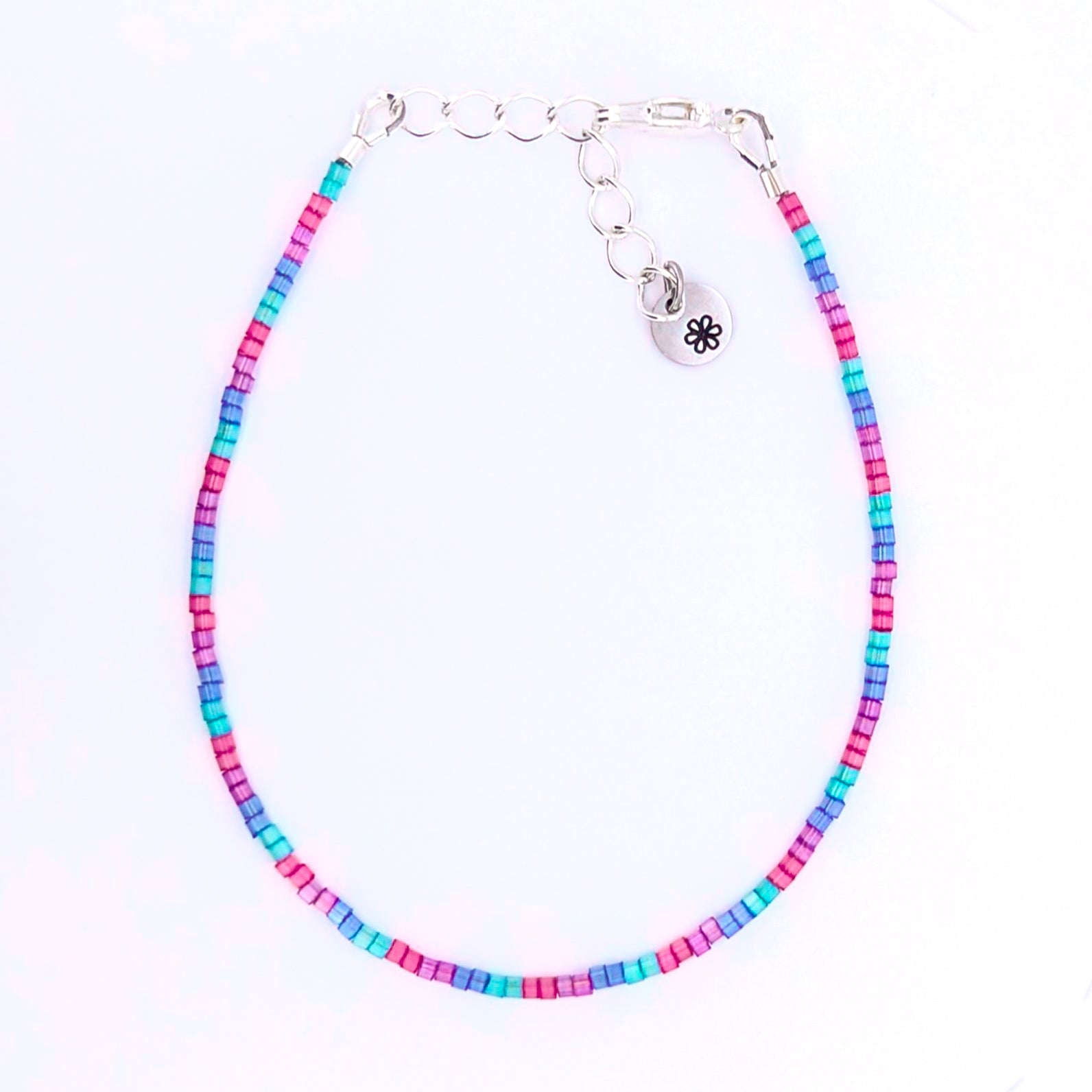 Dainty bracelet - pink, purple, blue, teal glass beads - creations by cherie