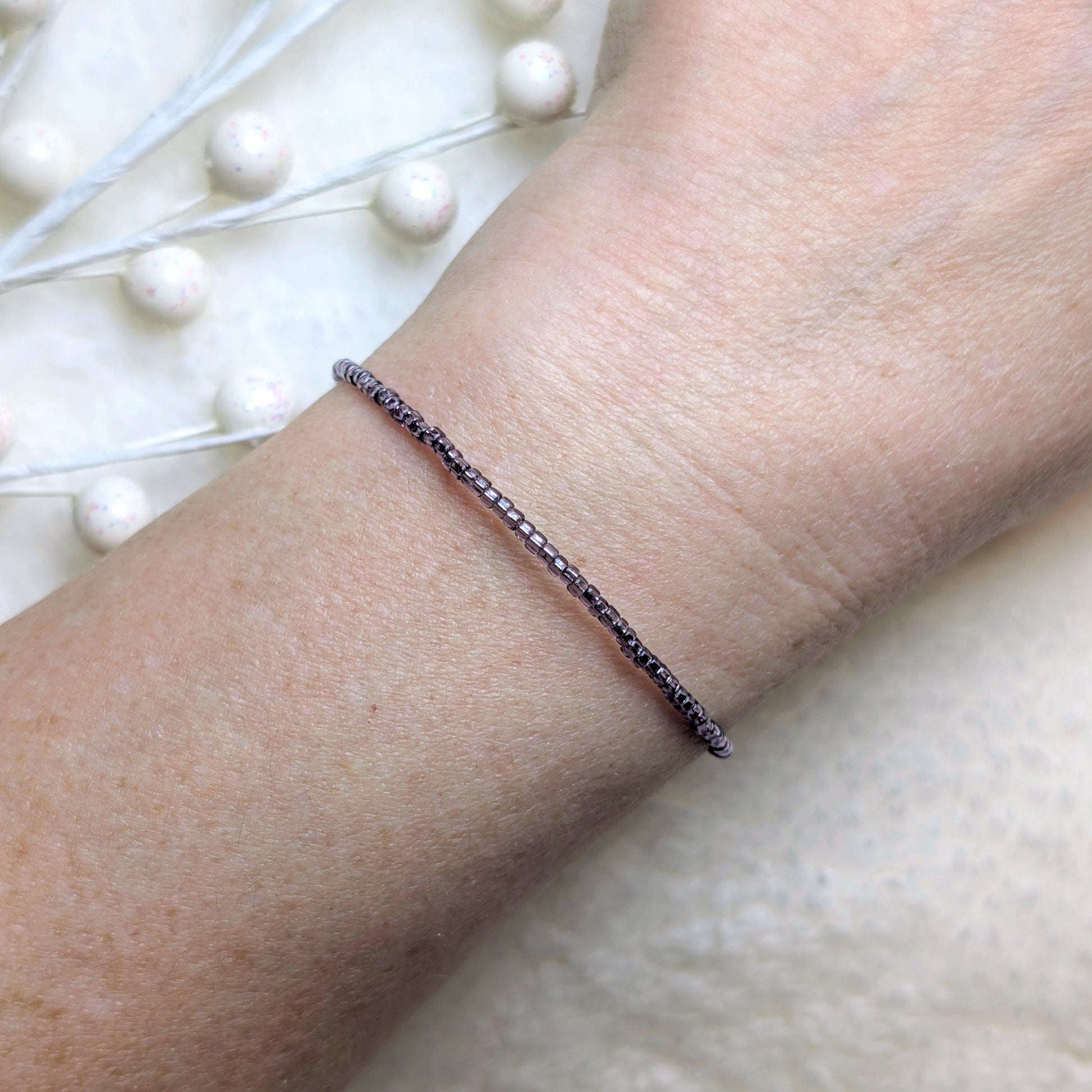 Dainty bracelet - purple grey silver lined - creations by cherie