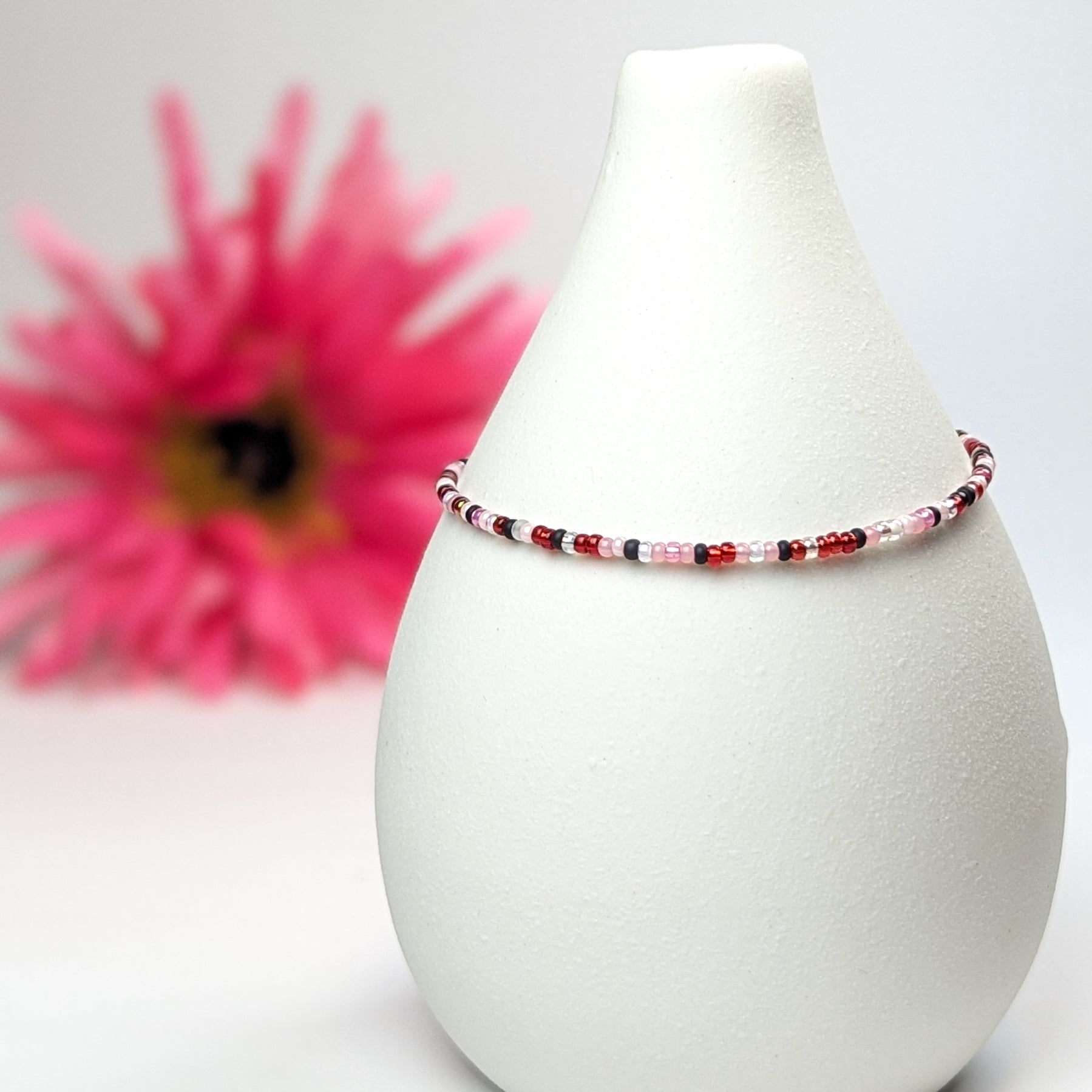 Dainty bracelet - Red, Pink and Black seed bead bracelet - creations by cherie