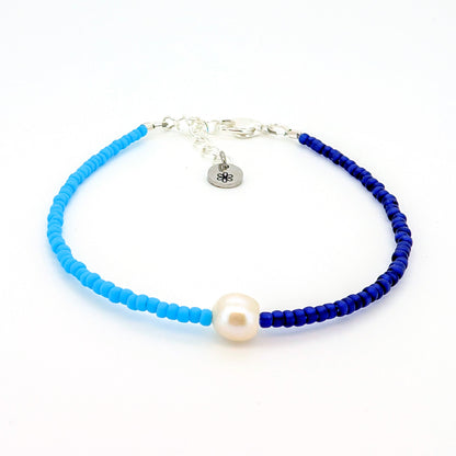 Dainty bracelet - single pearl blue color block - creations by cherie