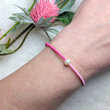 Dainty bracelet - single pearl pink color block - creations by cherie