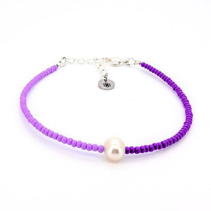 Dainty bracelet - single pearl purple color block - creations by cherie