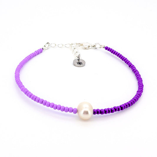 Dainty bracelet - single pearl purple color block - creations by cherie