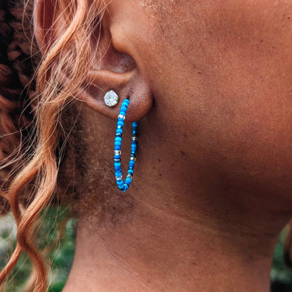 Hoop Earrings - Sterling Silver - Blue and Silver - creations by cherie