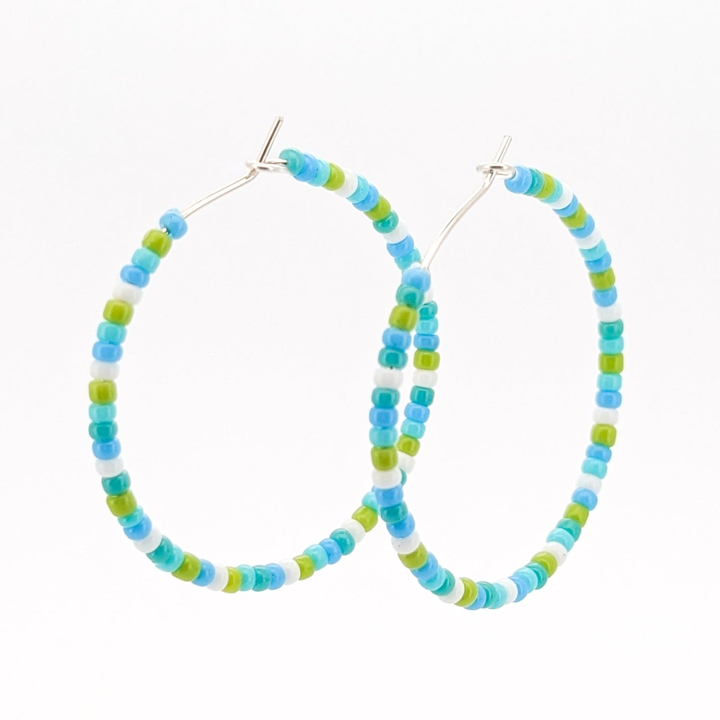 Hoop Earrings - Sterling Silver - Green, Blue, and White - creations by cherie