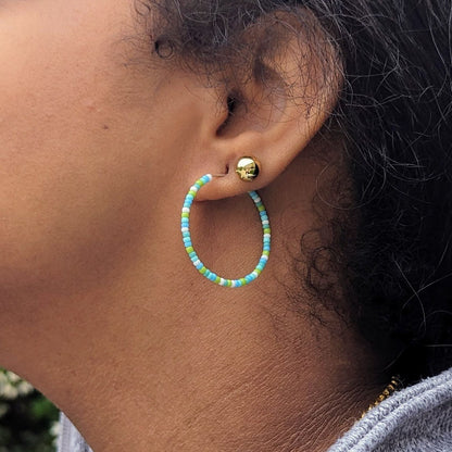 Hoop Earrings - Sterling Silver - Green, Blue, and White - creations by cherie