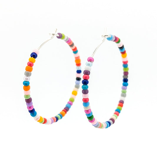 Hoop Earrings - Sterling Silver - Multi Colored Confetti - creations by cherie