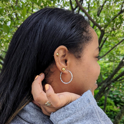 Hoop Earrings - Sterling Silver - Pale Blue, White, and Silver - creations by cherie