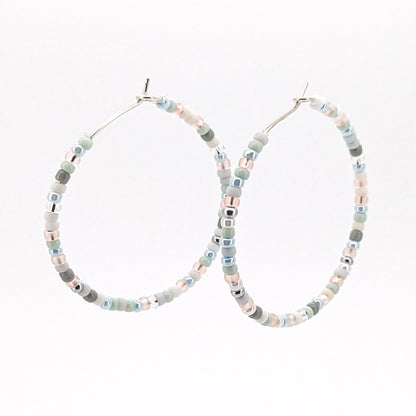 Hoop Earrings - Sterling Silver - Pale Blue, White, and Silver - creations by cherie