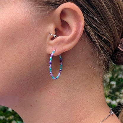 Hoop Earrings - Sterling Silver - Purple and Teal - creations by cherie