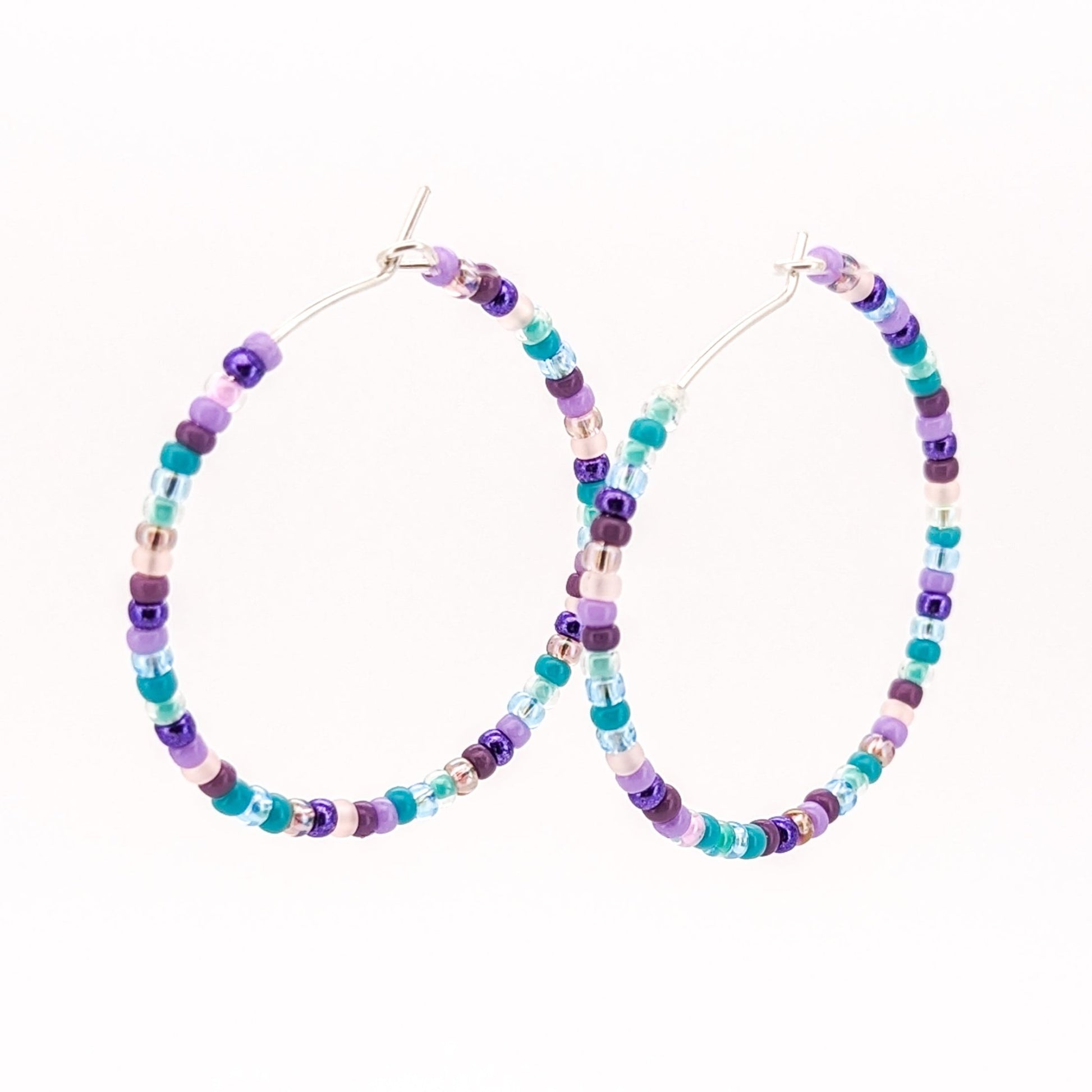 Hoop Earrings - Sterling Silver - Purple and Teal - creations by cherie