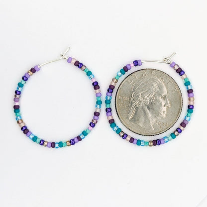 Hoop Earrings - Sterling Silver - Purple and Teal - creations by cherie