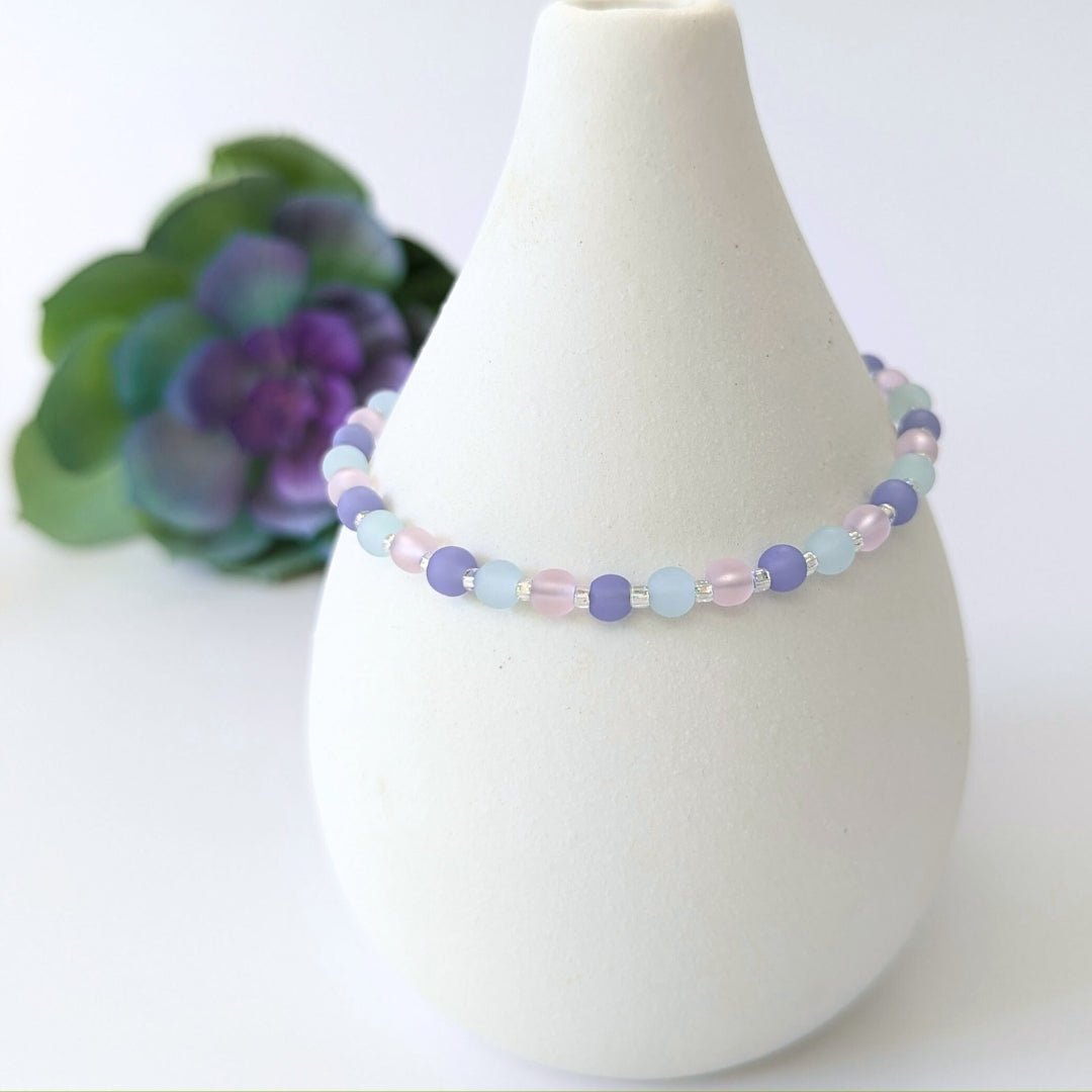 Sea Glass Bracelet - pink, periwinkle and green - creations by cherie