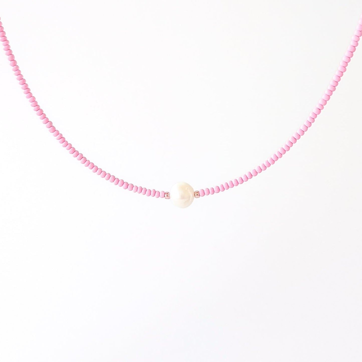 Single Pearl and Seed Bead Necklace - Pale Pink - creations by cherie