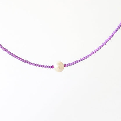 Single Pearl and Seed Bead Necklace - Pale Purple - creations by cherie