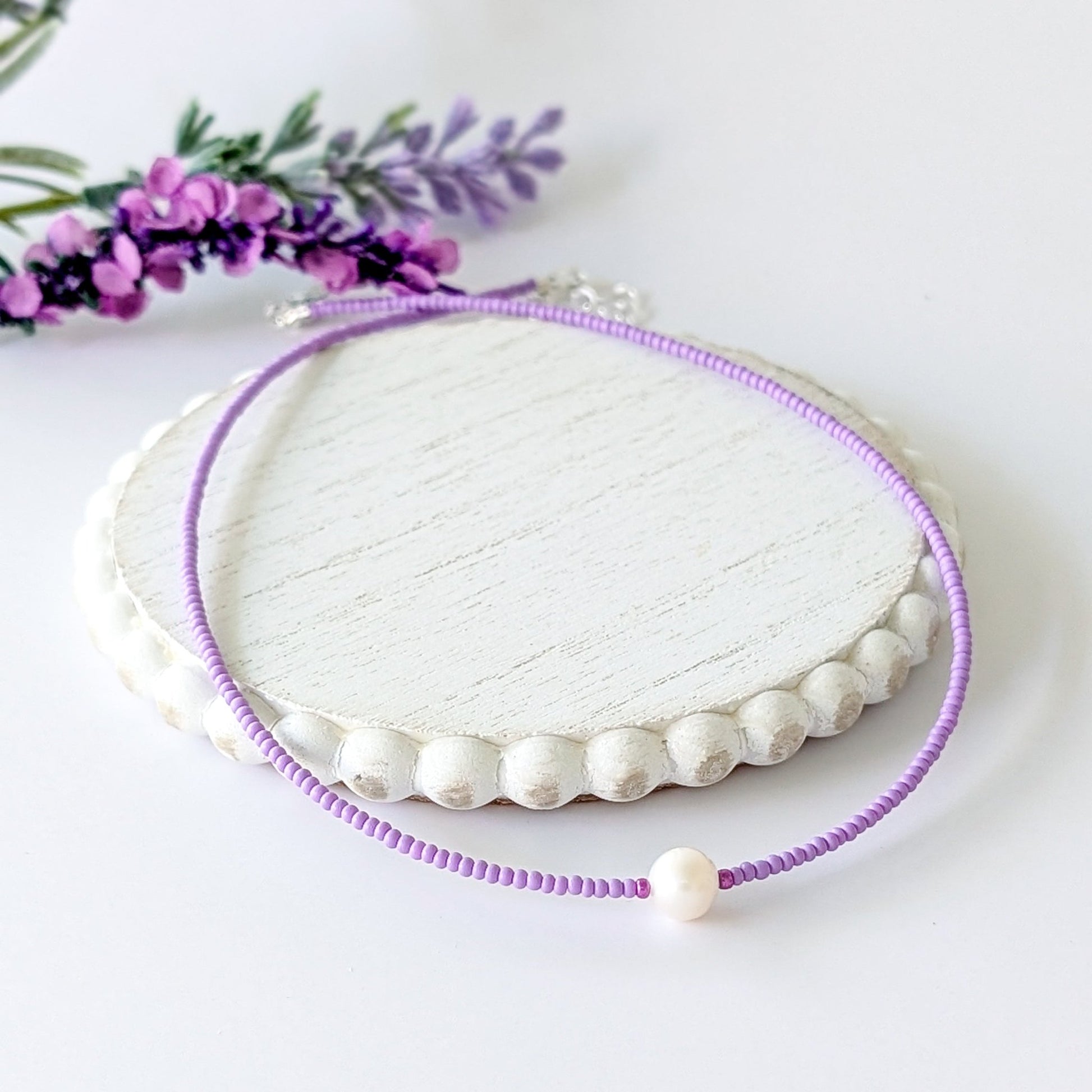 Single Pearl and Seed Bead Necklace - Pale Purple - creations by cherie