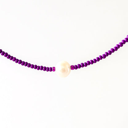 Single Pearl and Seed Bead Necklace - Purple - creations by cherie