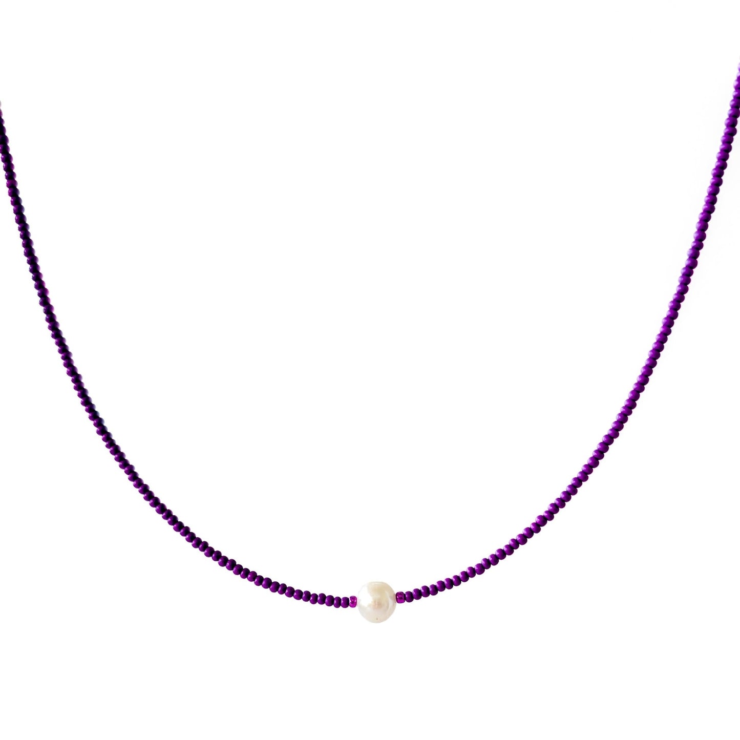 Single Pearl and Seed Bead Necklace - Purple - creations by cherie