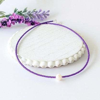 Single Pearl and Seed Bead Necklace - Purple - creations by cherie