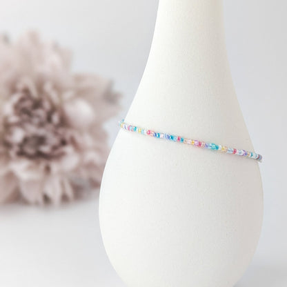 Dainty bracelet - pastel lined glass seed beads - creations by cherie