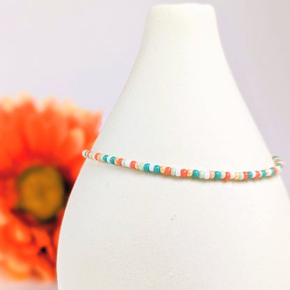 Dainty bracelet - peach and turquoise seed beads - creations by cherie