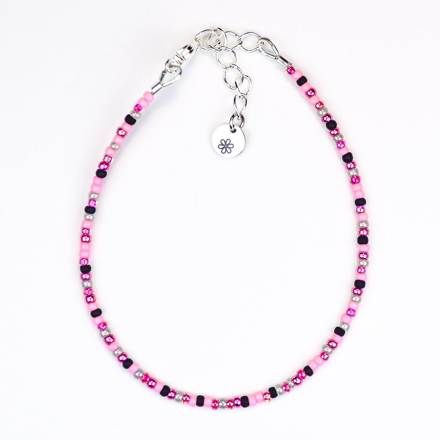 Dainty bracelet - Pink and Black seed bead bracelet - creations by cherie