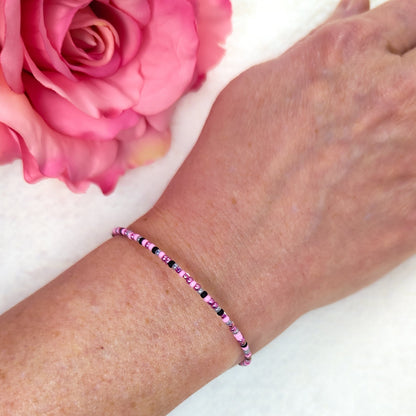 Dainty bracelet - Pink and Black seed bead bracelet - creations by cherie