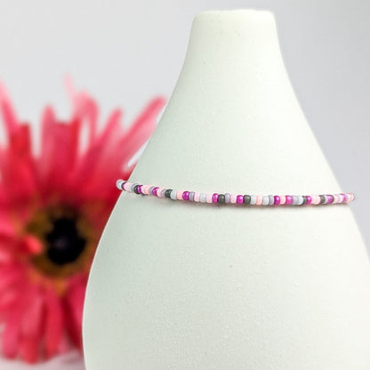 Dainty bracelet - pink and gray seed beads - creations by cherie