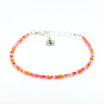 Dainty bracelet - Pink and Orange seed bead bracelet - creations by cherie