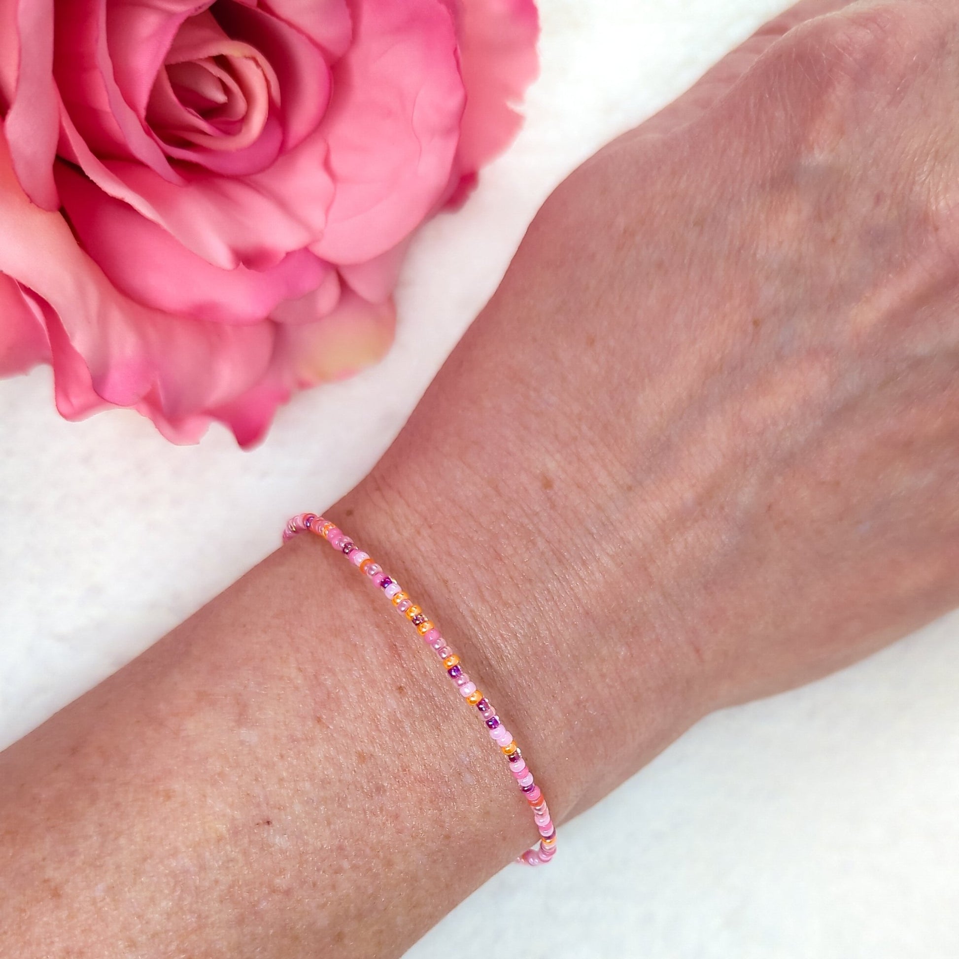 Dainty bracelet - Pink and Orange seed bead bracelet - creations by cherie