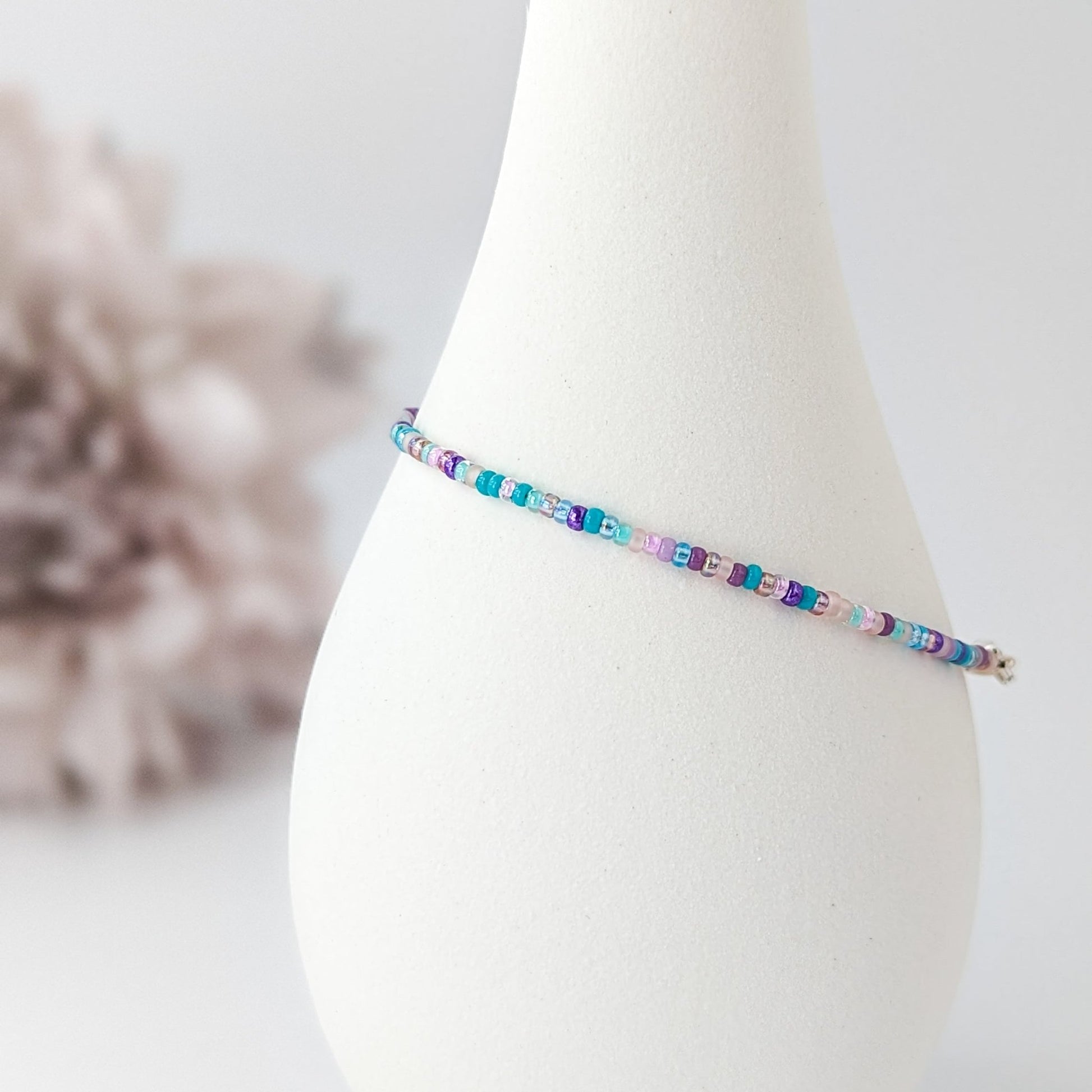 Dainty bracelet - purple and teal glass seed beads - creations by cherie