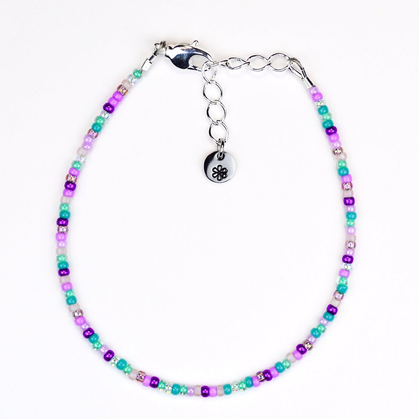 Dainty bracelet - purple and teal glass seed beads - creations by cherie