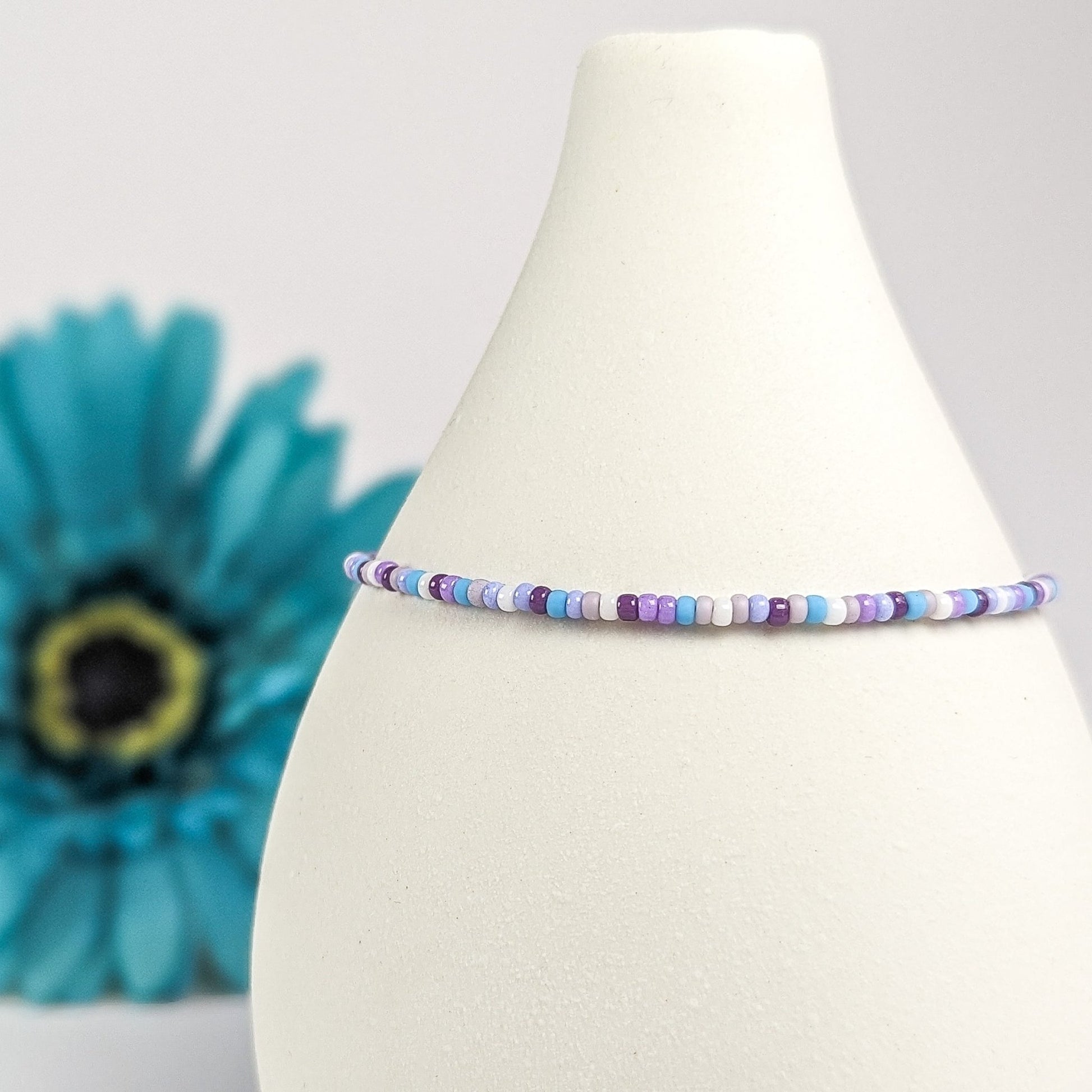 Dainty bracelet - purple, blue and white seed beads - creations by cherie