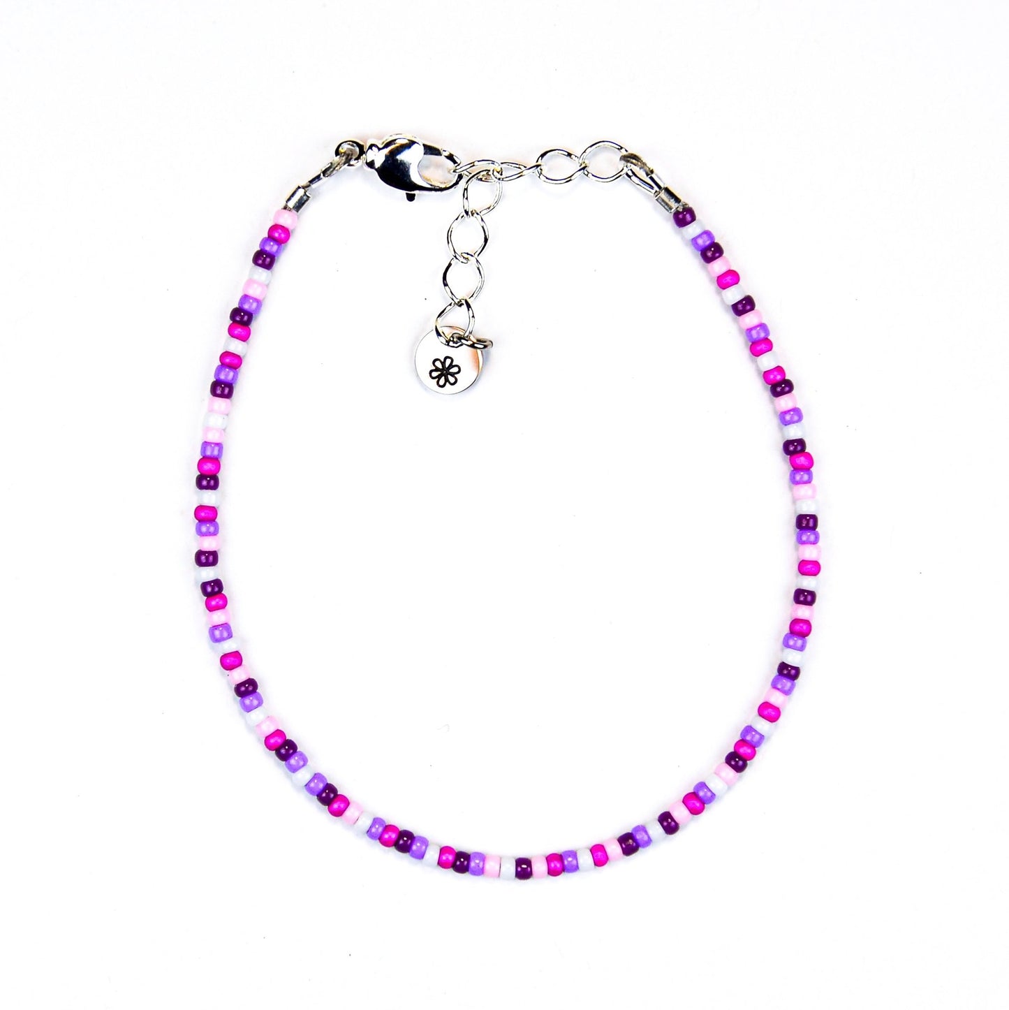 Dainty bracelet - purple, pink and white seed beads - creations by cherie