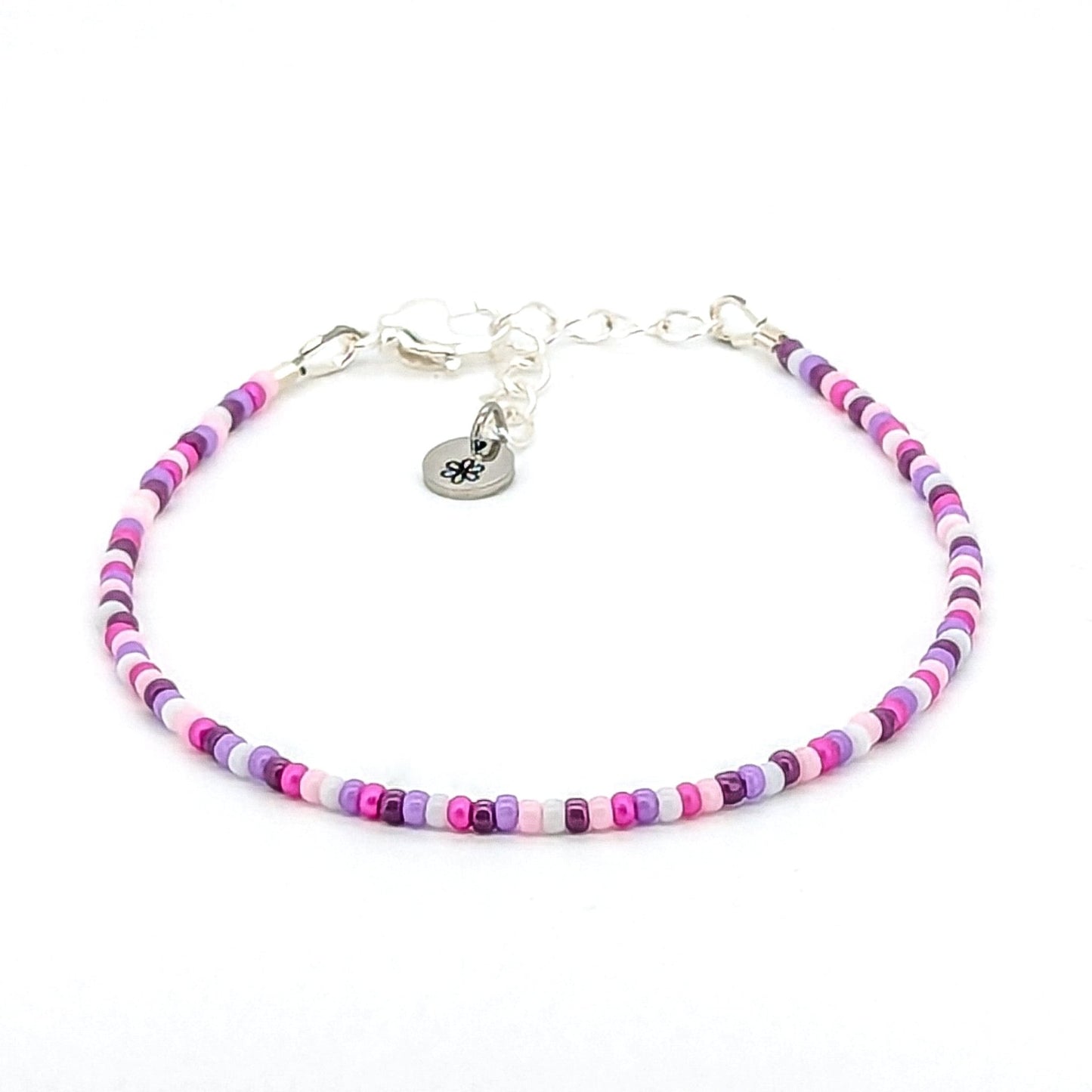 Dainty bracelet - purple, pink and white seed beads - creations by cherie